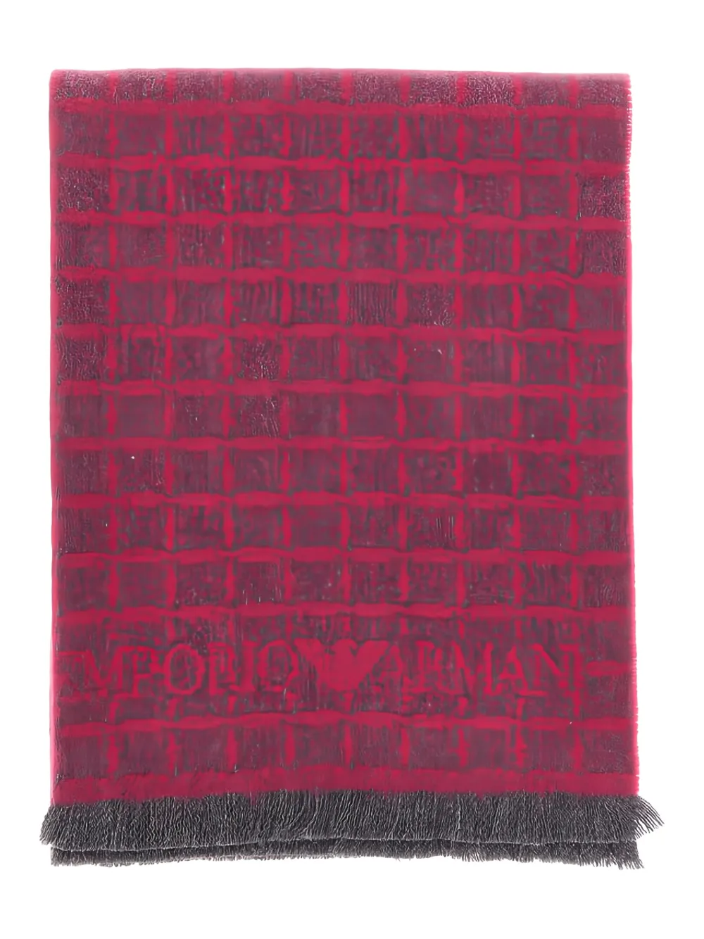 Emporio Armani Houndstooth Jacquard Wool Scarf In Red