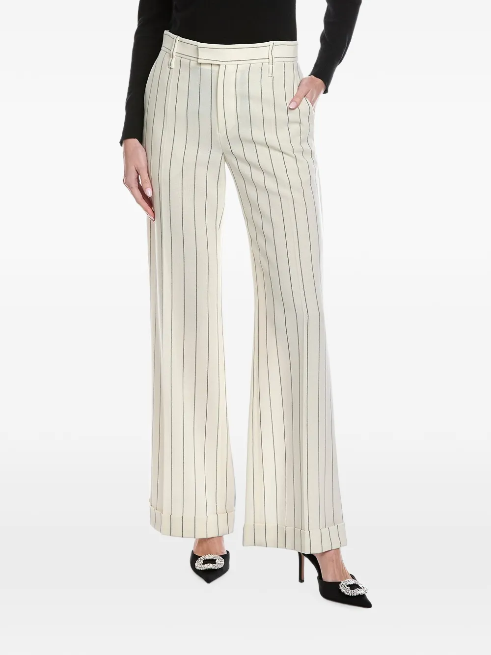Brunello Cucinelli Flared broek met krijtstreep en omgeslagen pijpen Beige