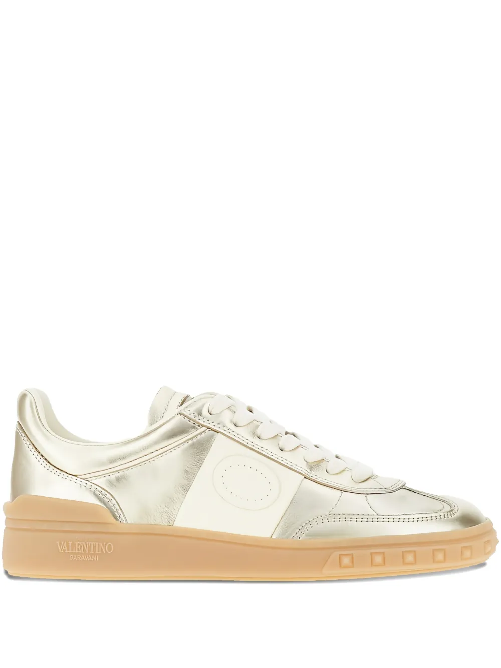 Valentino Panelled Lace-up Sneakers In Gold