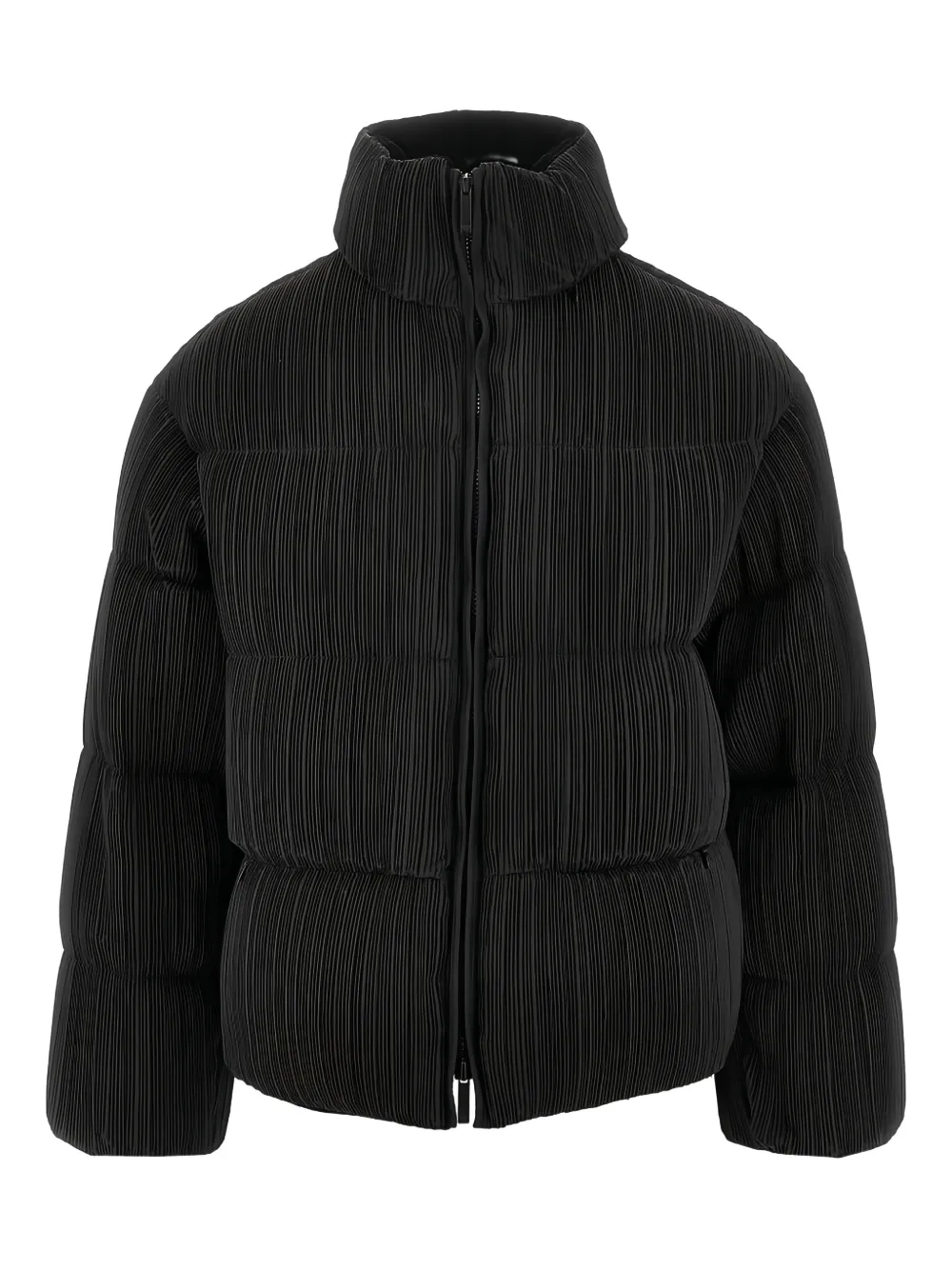 Emporio Armani Pleated Fabric Padded Jacket In Black