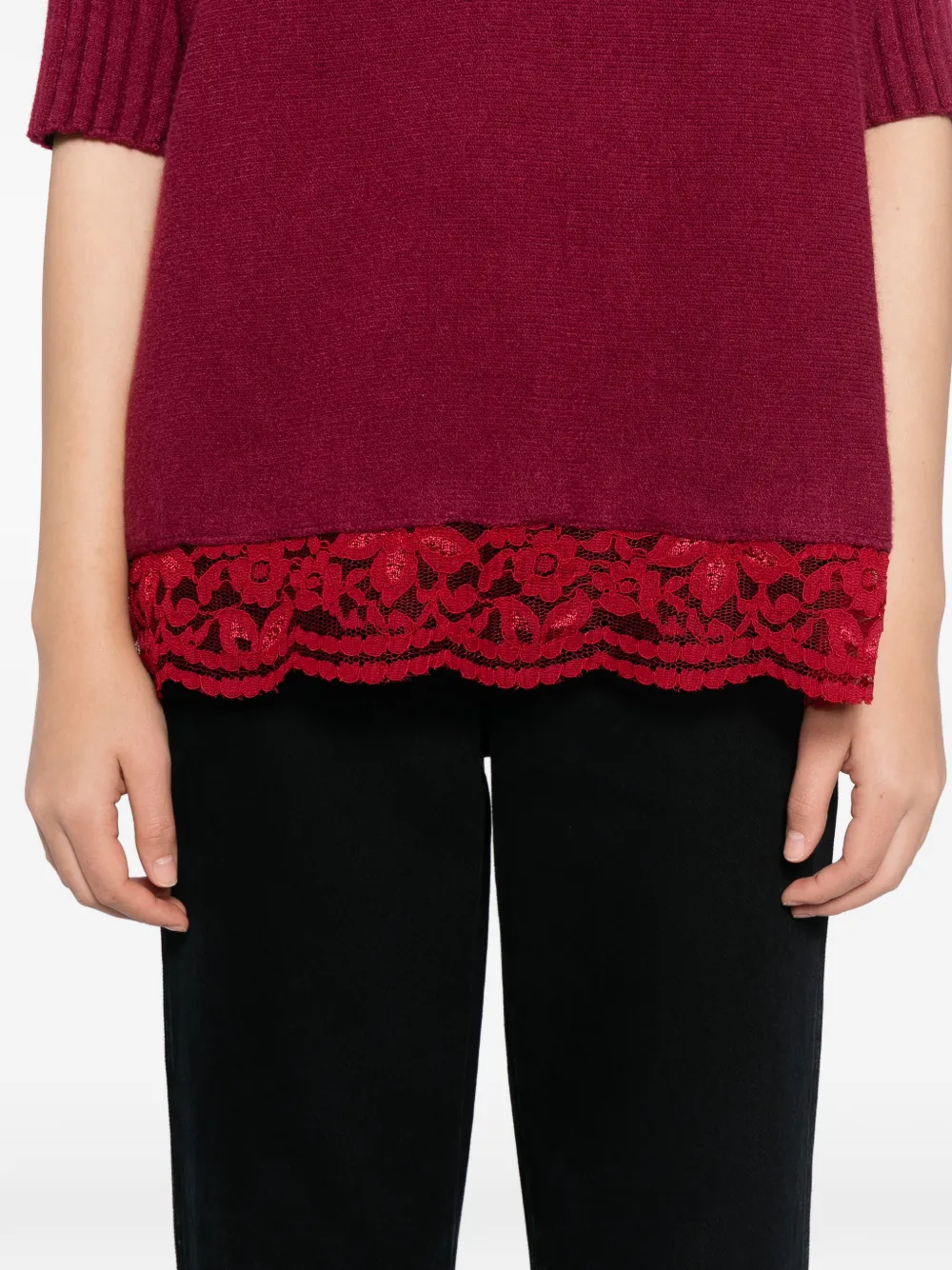 Blaklace Lace Trim Top In Red