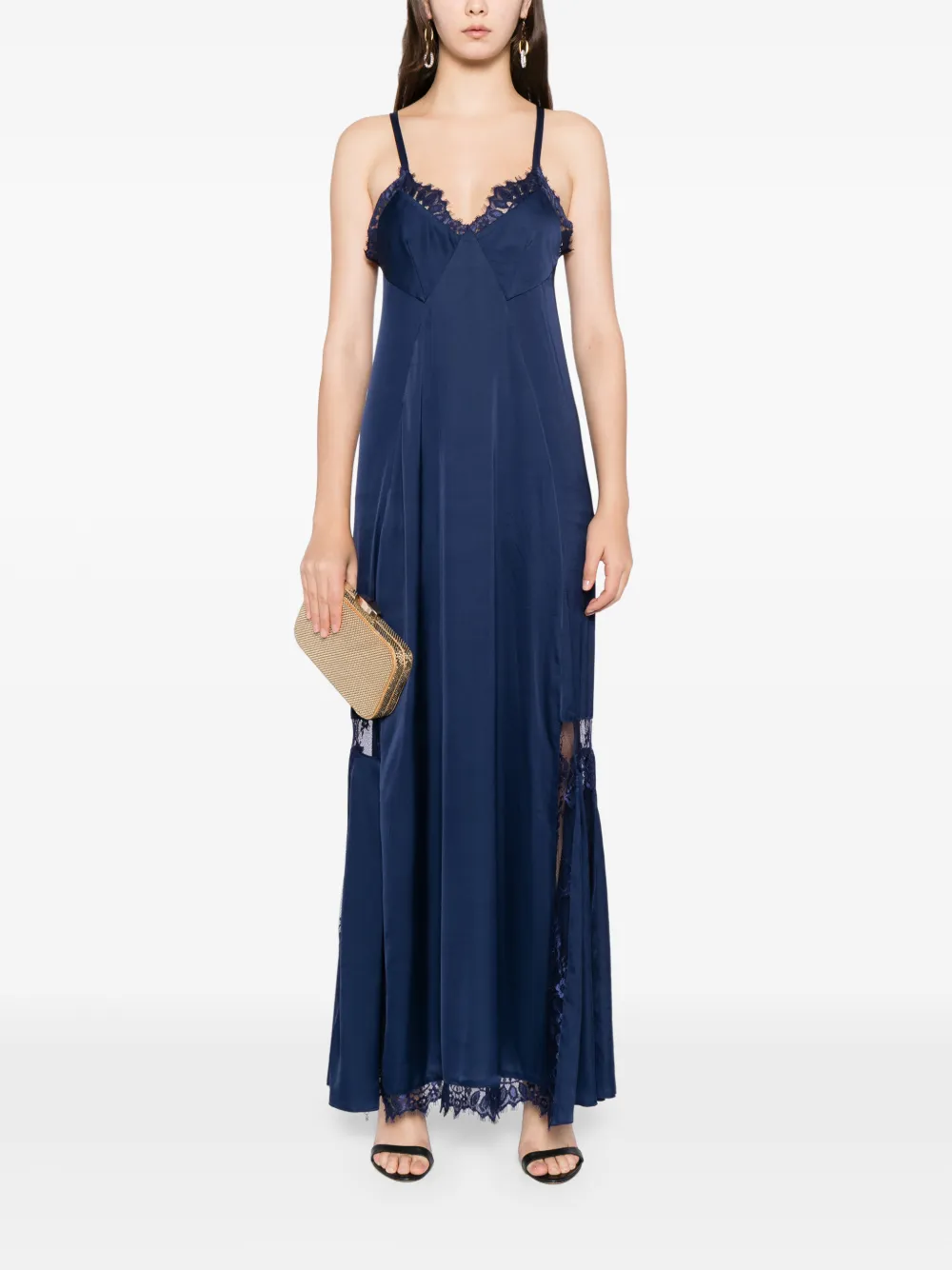 BLAKLACE Jurk met bloemenkant - Blauw