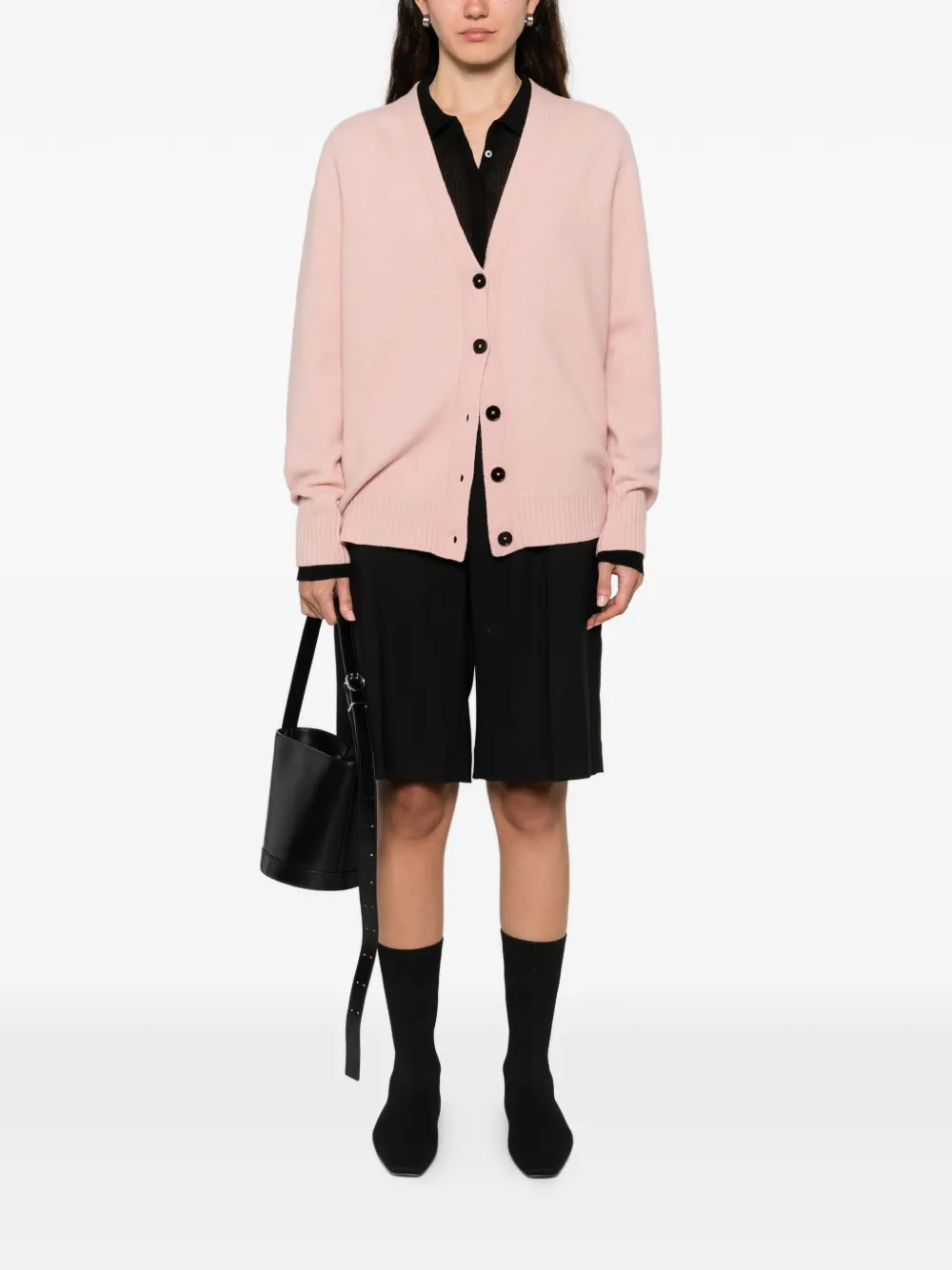  Jil Sander Button Ribbed Hem Cardigan - Pink 