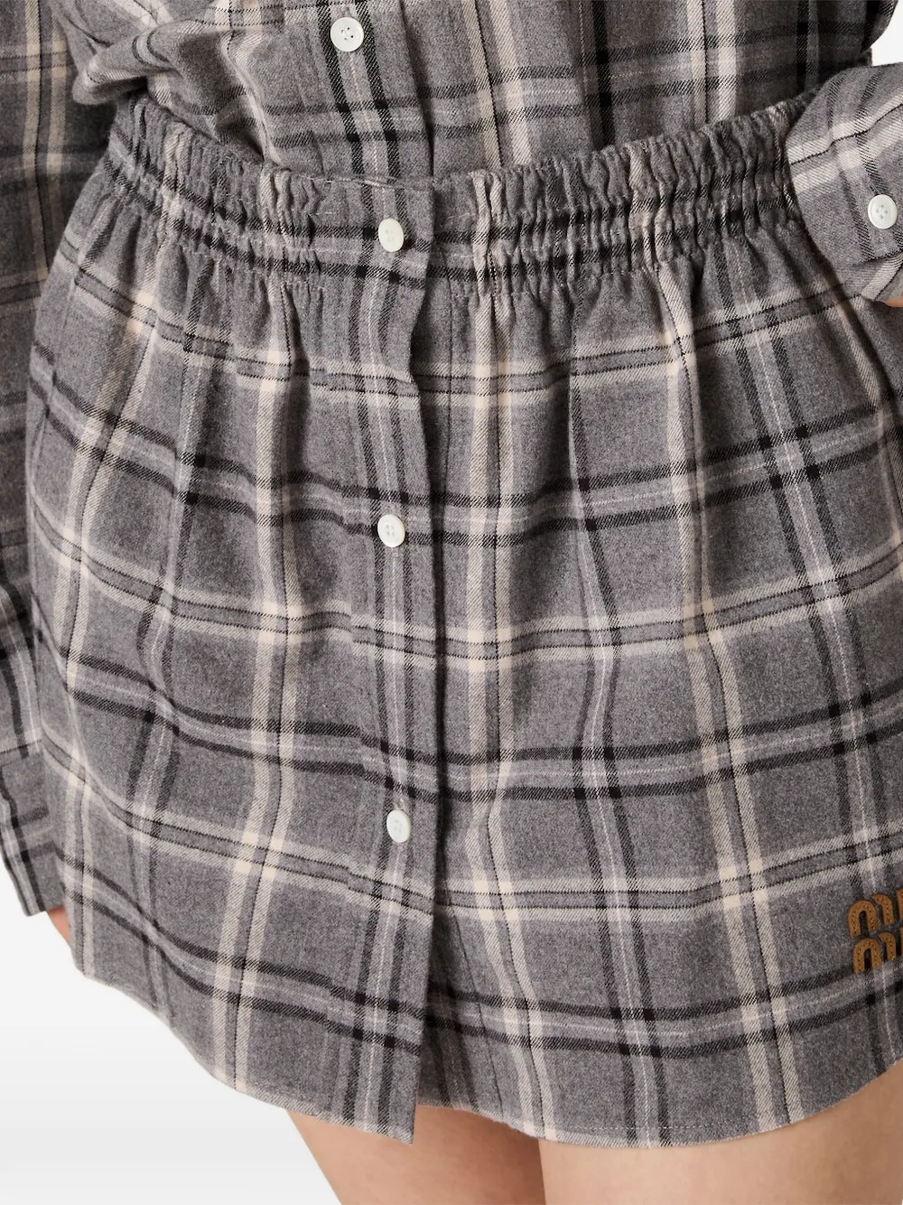 Miu Geruite mini-rok met A-lijn Grijs