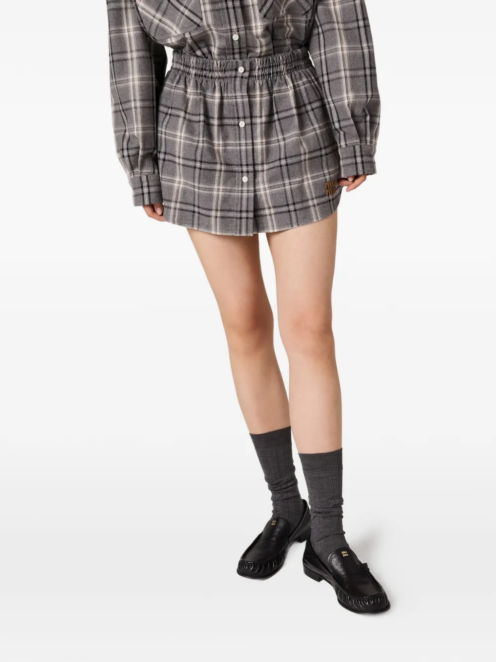 Miu Geruite mini-rok met A-lijn Grijs