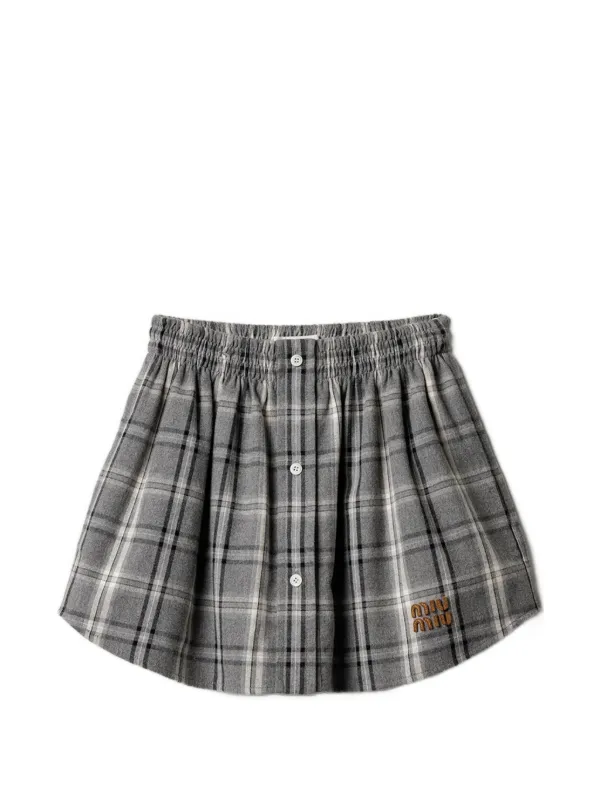 Miu Miu Checked Flannel Miniskirt in Grey