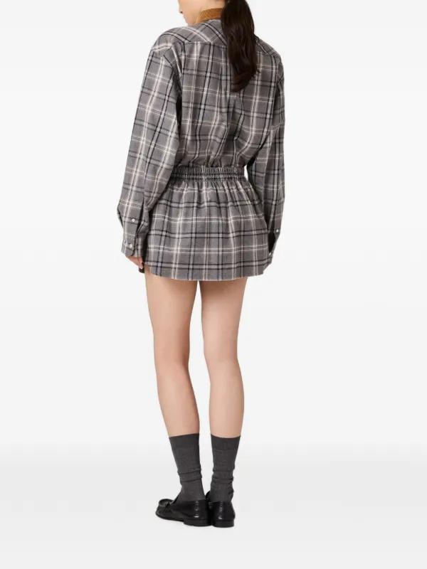 Miu Miu チェック Aラインミニスカート | グレー | FARFETCH JP