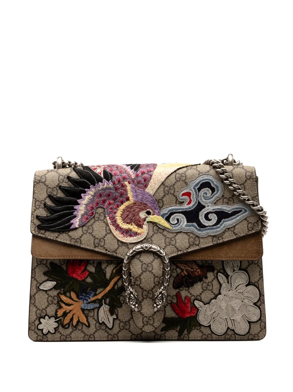 Pre-owned Gucci 2016-2025 Medium Gg Supreme Embroidered Bird And Flowers Dionysus Shoulder Bag In Brown