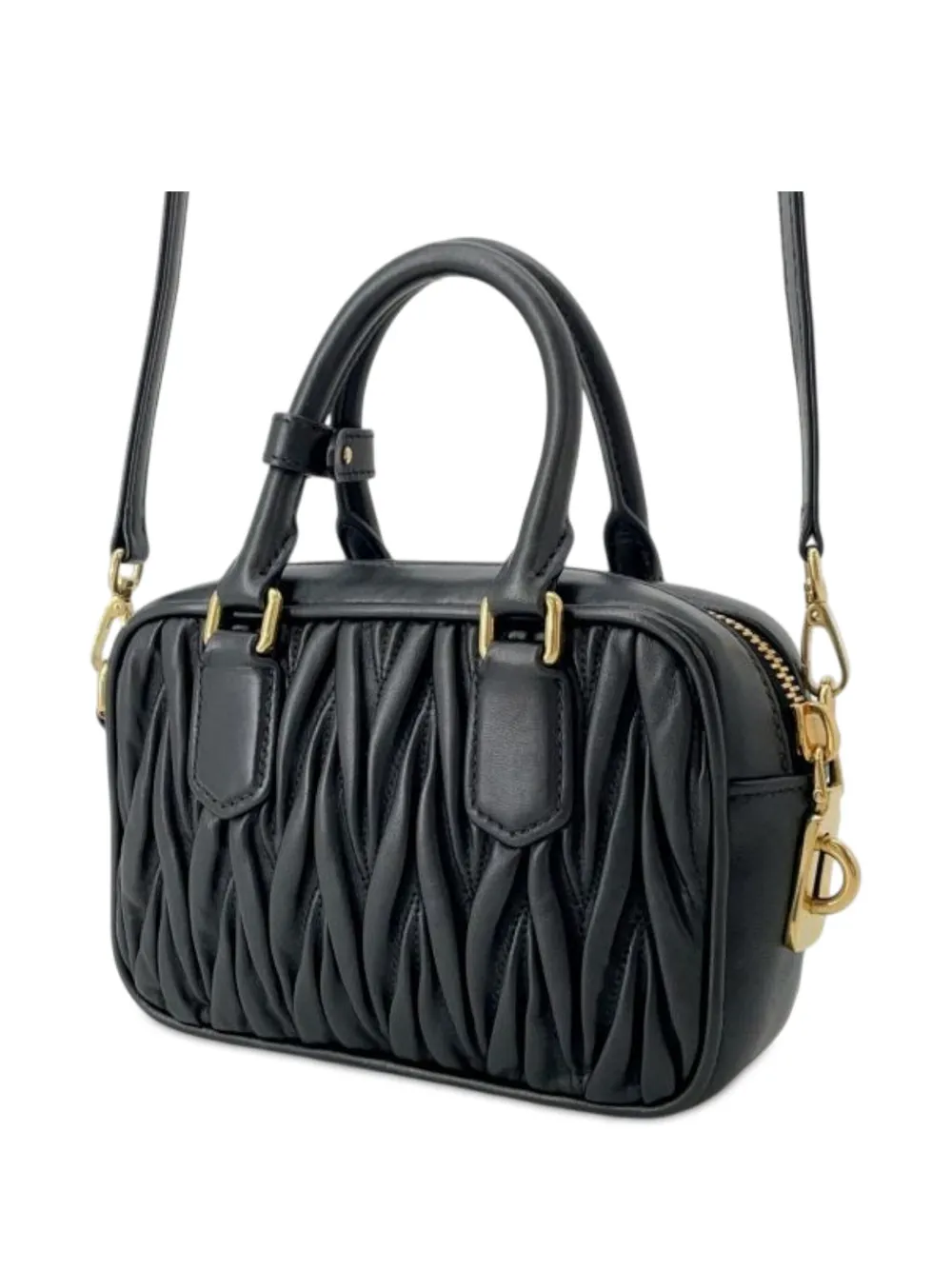 MIU MIU Pre-owned 2021-2025 Matelasse Nappa Arcadie Satchel In Black