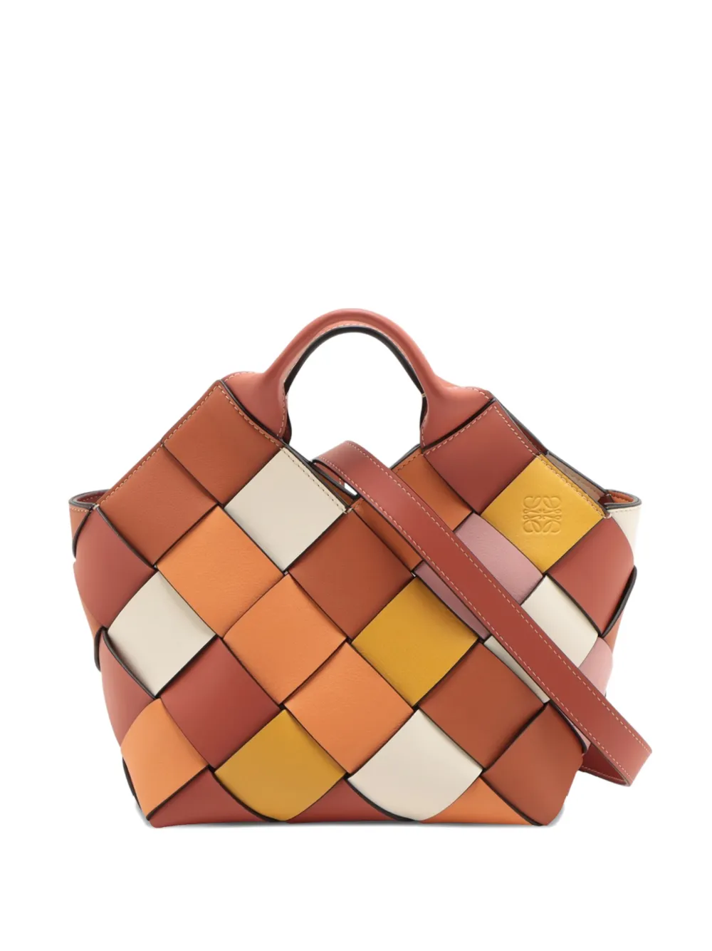 Pre-owned Loewe 2010-2025 Small Woven Leather Surplus Basket Bag Satchel In Brown