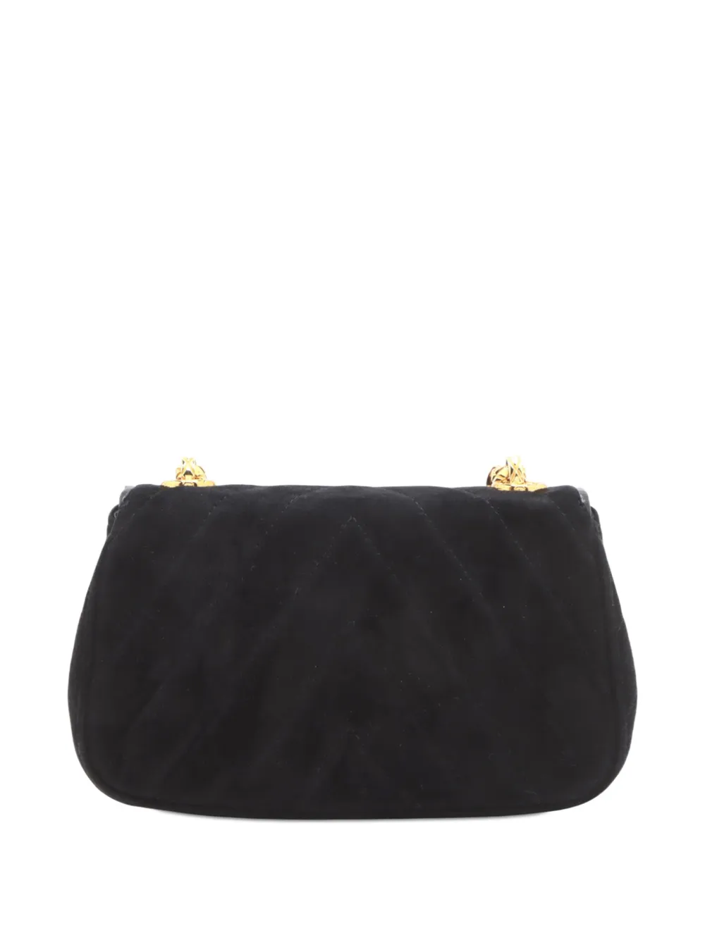 Pre-owned Chanel 2000-2002 Quilted Chevron Suede Gripoix Chain Crossbody Bag In Black