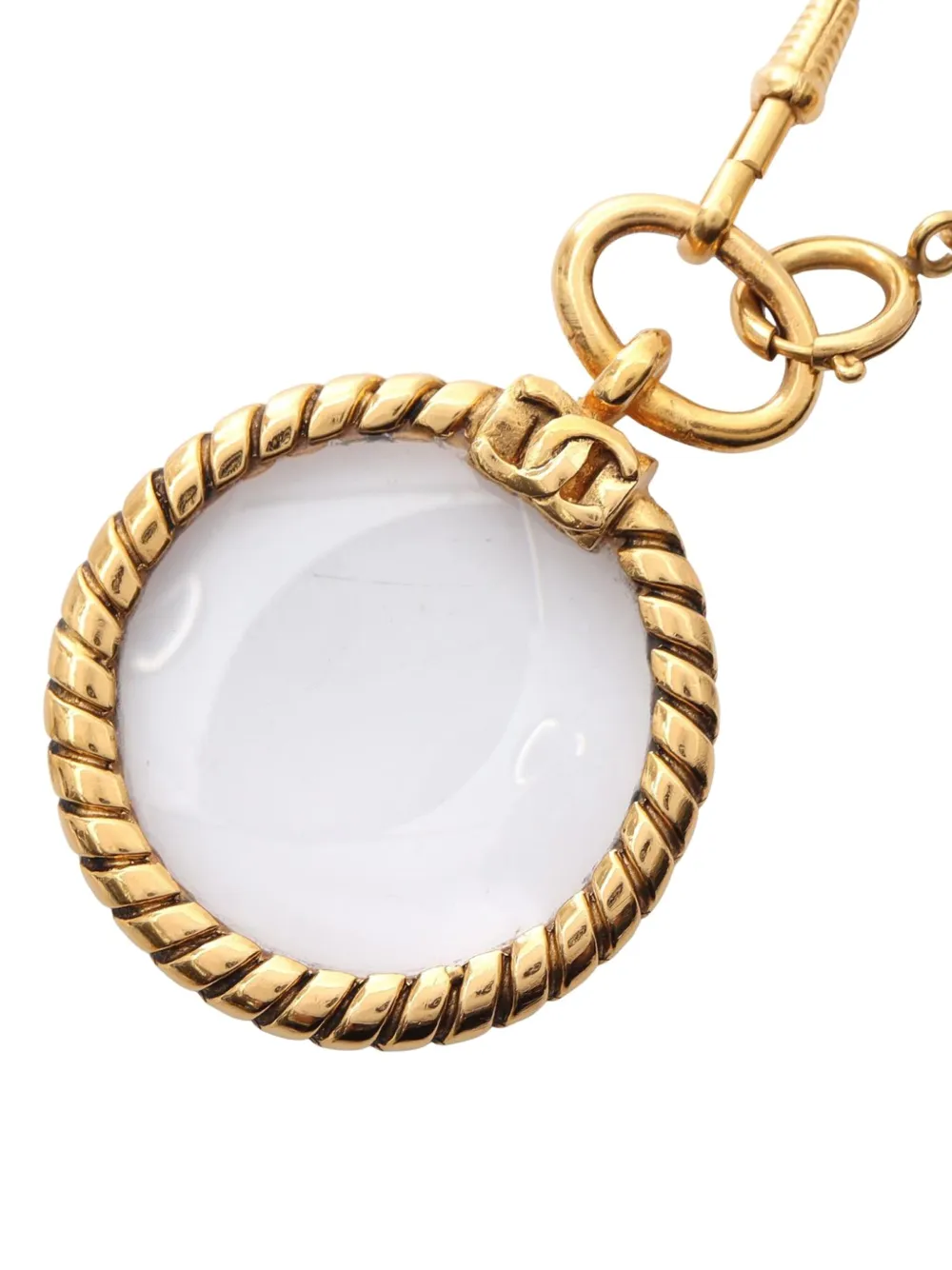 CHANEL Pre-owned 1970-1980 Gold Plated Double Chain Loupe Magnifying Glass Pendant Necklace Costume Necklace