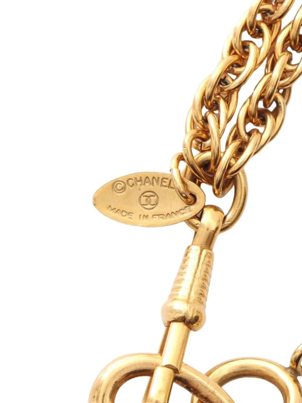 CHANEL Pre-owned 1970-1980 Gold Plated Double Chain Loupe Magnifying Glass Pendant Necklace Costume Necklace