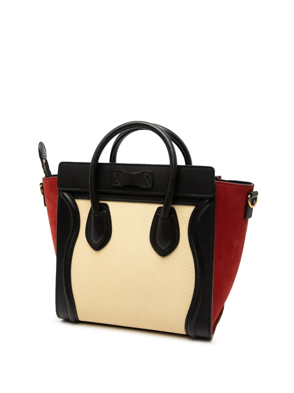 CELINE Pre-owned 2018 Nano Tricolor Nubuck And Drummed Calfskin Luggage Tote Satchel In White