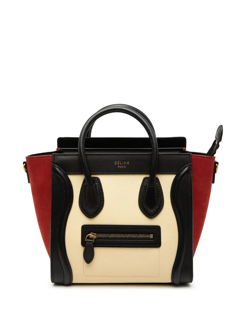 Celine Pre-Owned 2018 Nano Tricolor Nubuck and Drummed Calfskin Luggage Tote satchel - Bianco