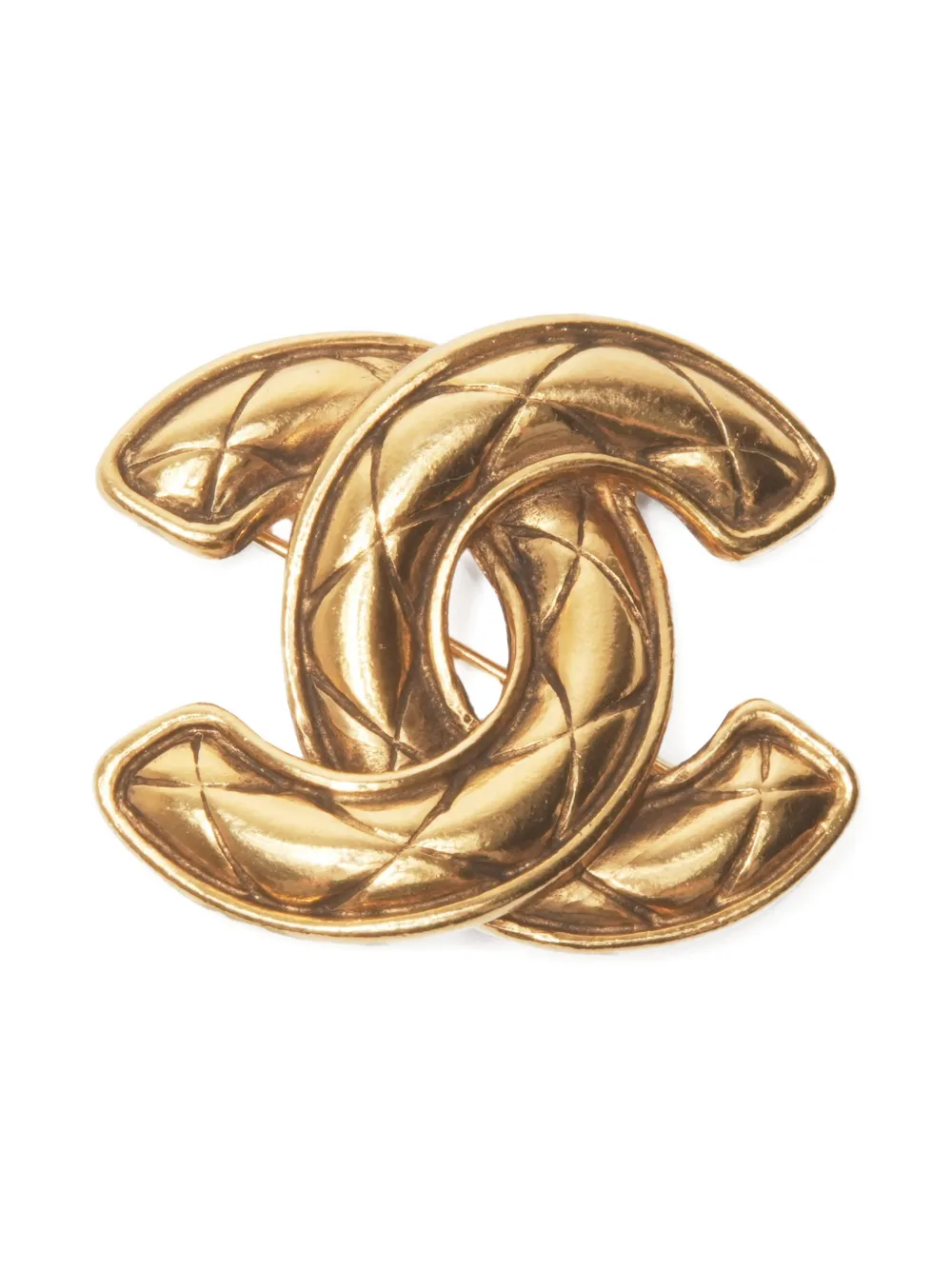 Pre-owned Chanel 1980s  Cc Mark Matelasse Quilted Effect Brooch In Gold