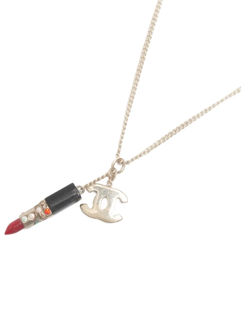 CHANEL Pre-owned 2004 Cc Mark Lipstick Motif Necklace In Gold