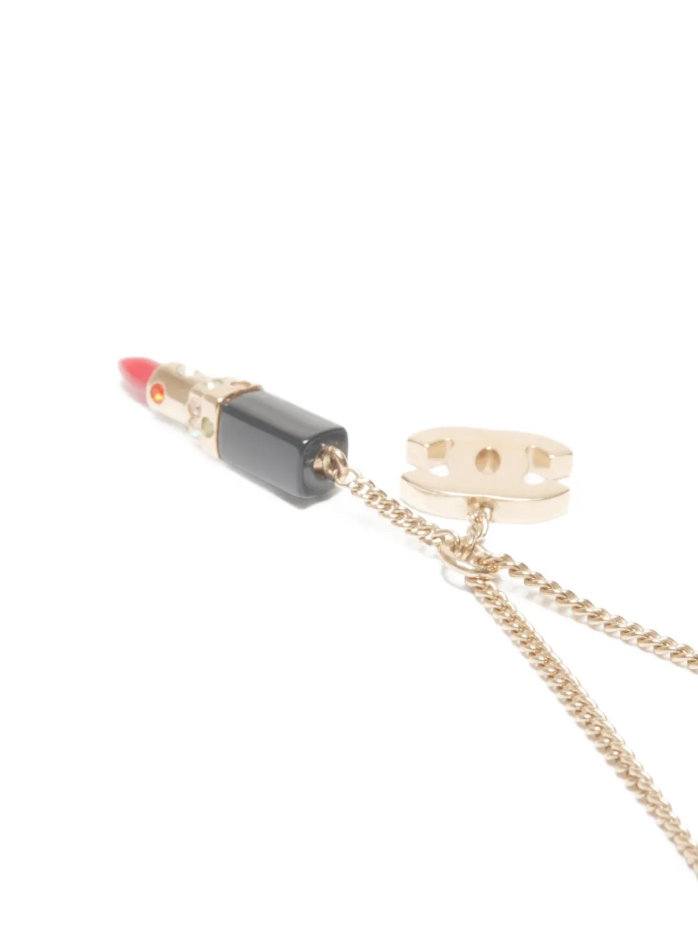 Pre-owned Chanel 2004  Cc Mark Lipstick Motif Necklace In Gold