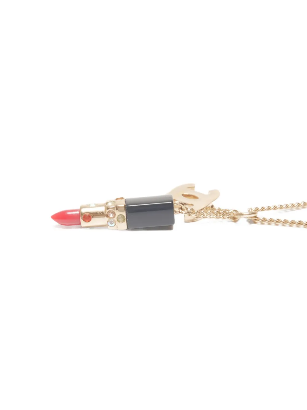 Pre-owned Chanel 2004  Cc Mark Lipstick Motif Necklace In Gold