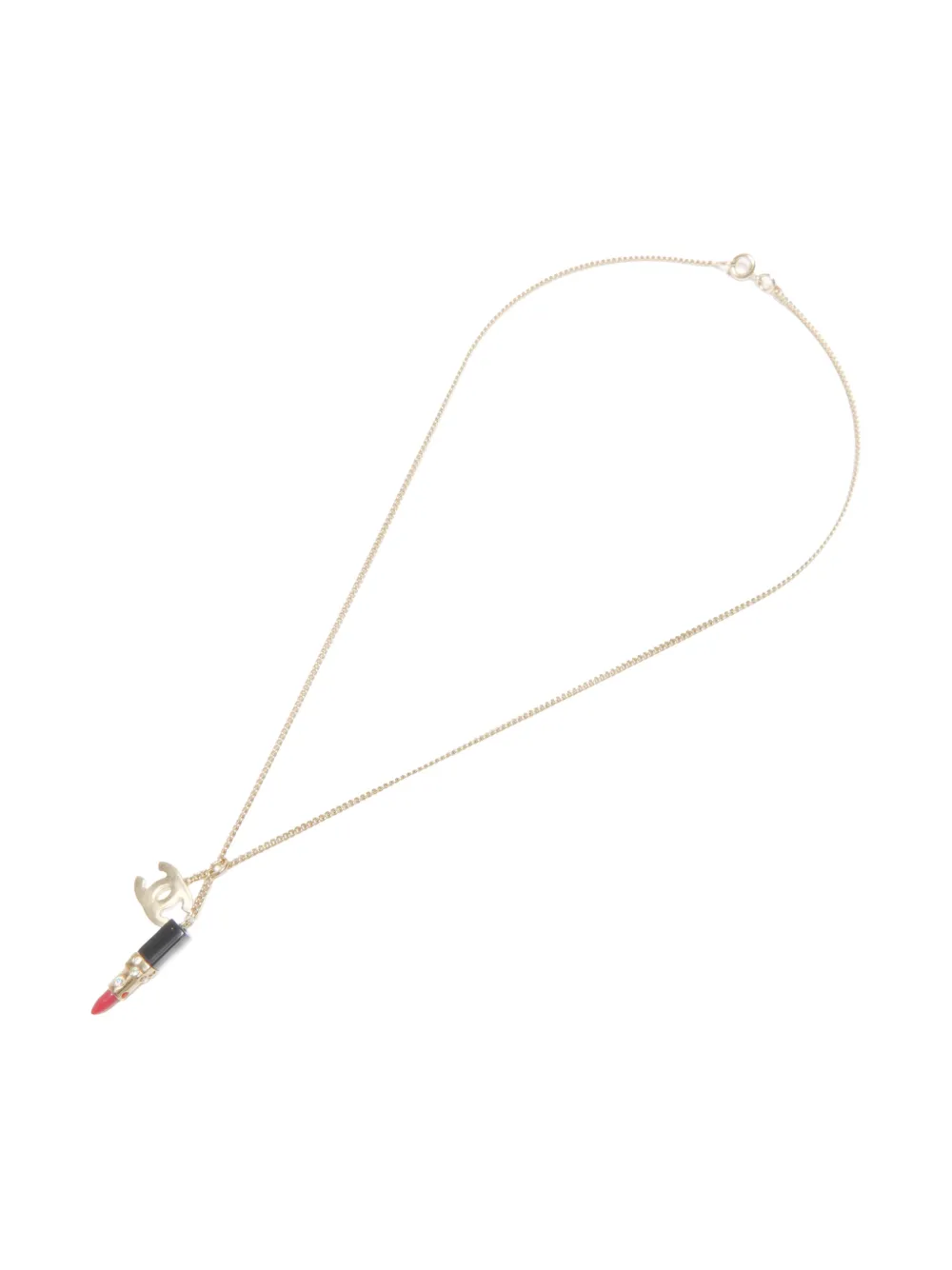 Pre-owned Chanel 2004  Cc Mark Lipstick Motif Necklace In Gold