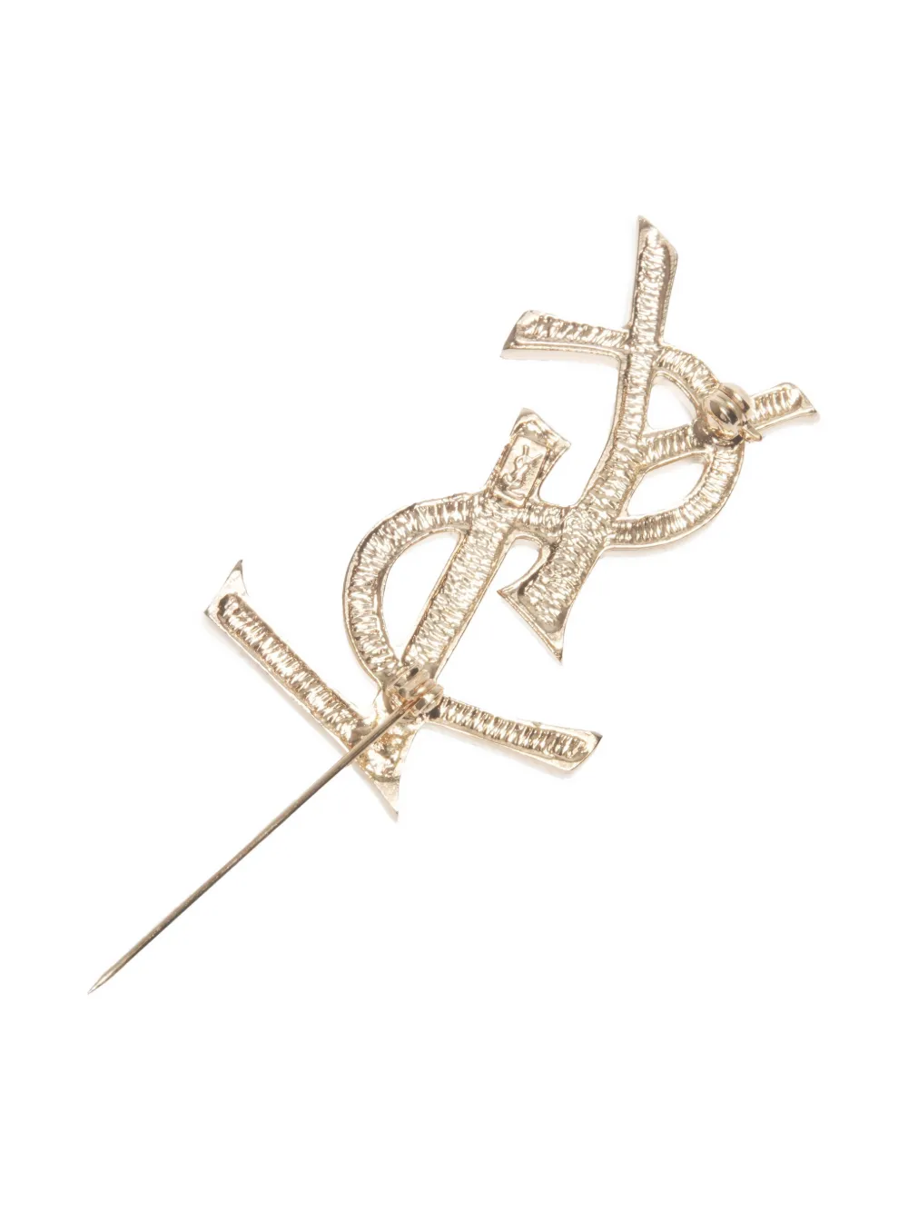 Pre-owned Saint Laurent 1980-2000 Logo-plaque Brooch In Gold