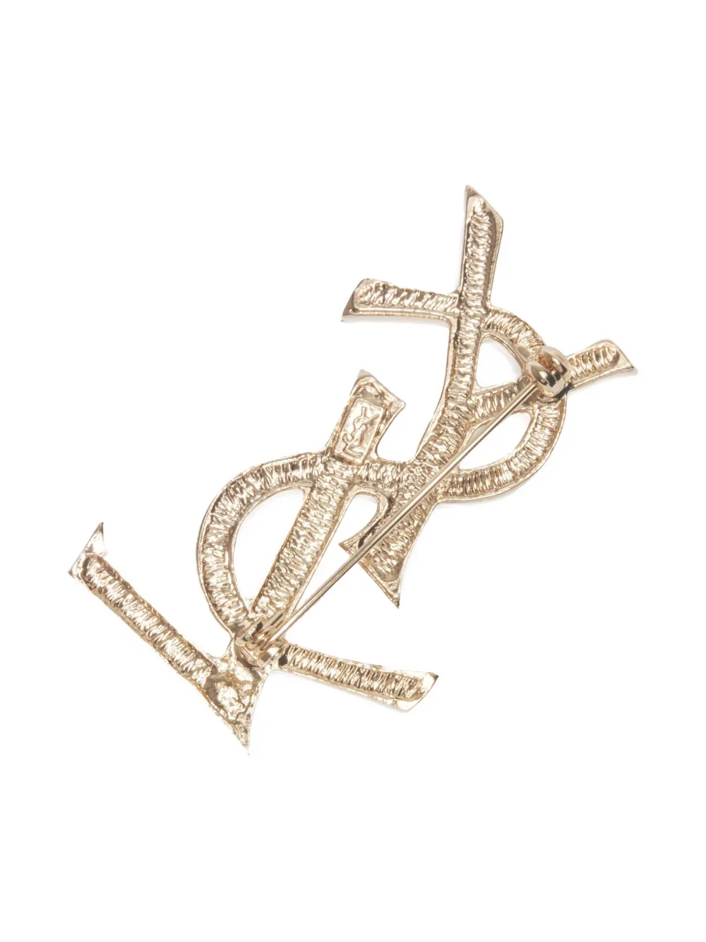 Pre-owned Saint Laurent 1980-2000 Logo-plaque Brooch In Gold