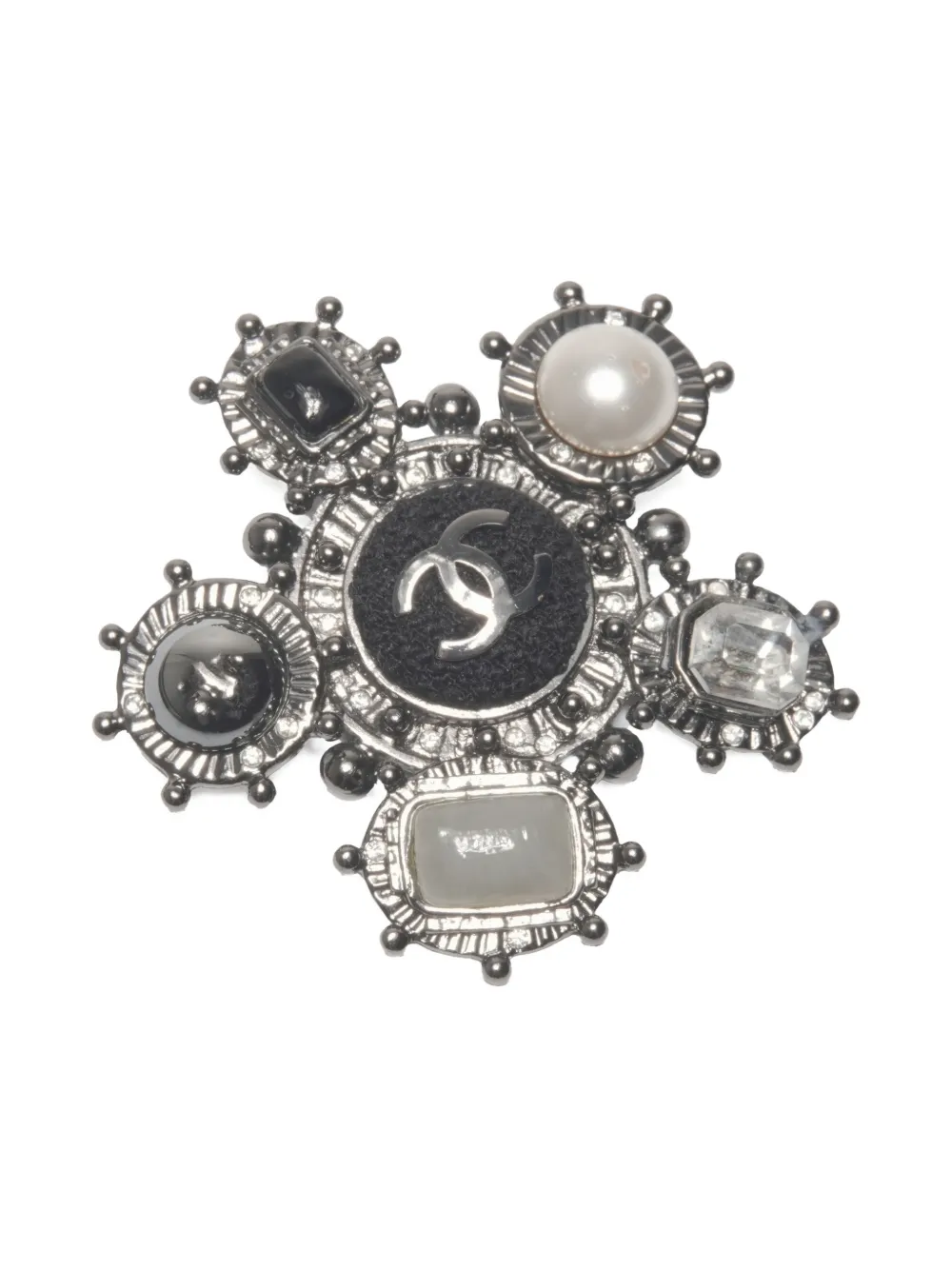CHANEL Pre-owned 2005 Cc Mark Flower Shape Brooch In Black