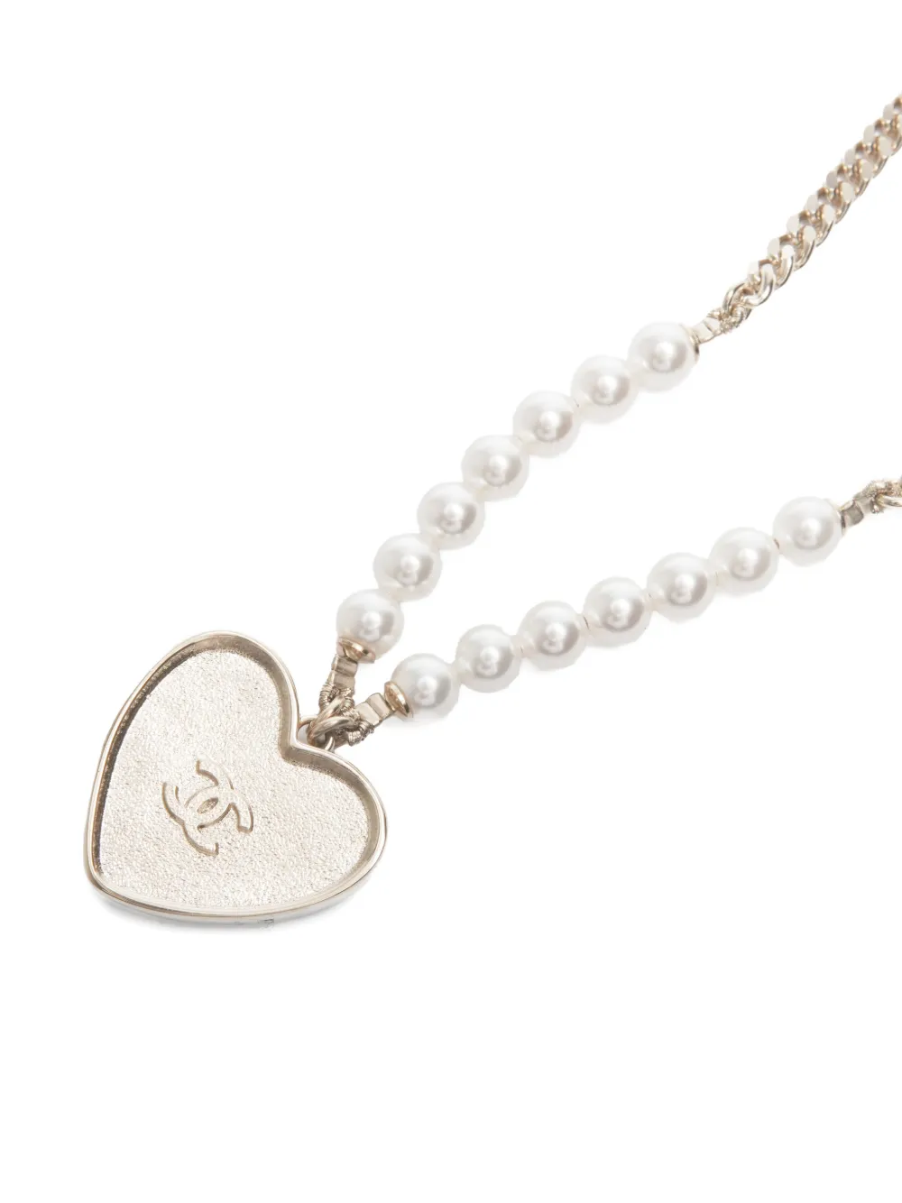 Pre-owned Chanel 2024  Cc Mark Heart Pearls Necklace In Pink