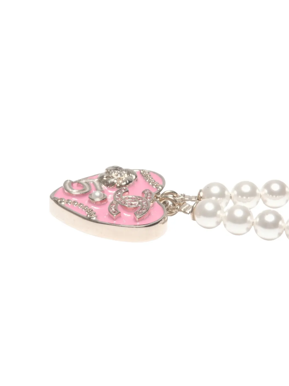 Pre-owned Chanel 2024  Cc Mark Heart Pearls Necklace In Pink