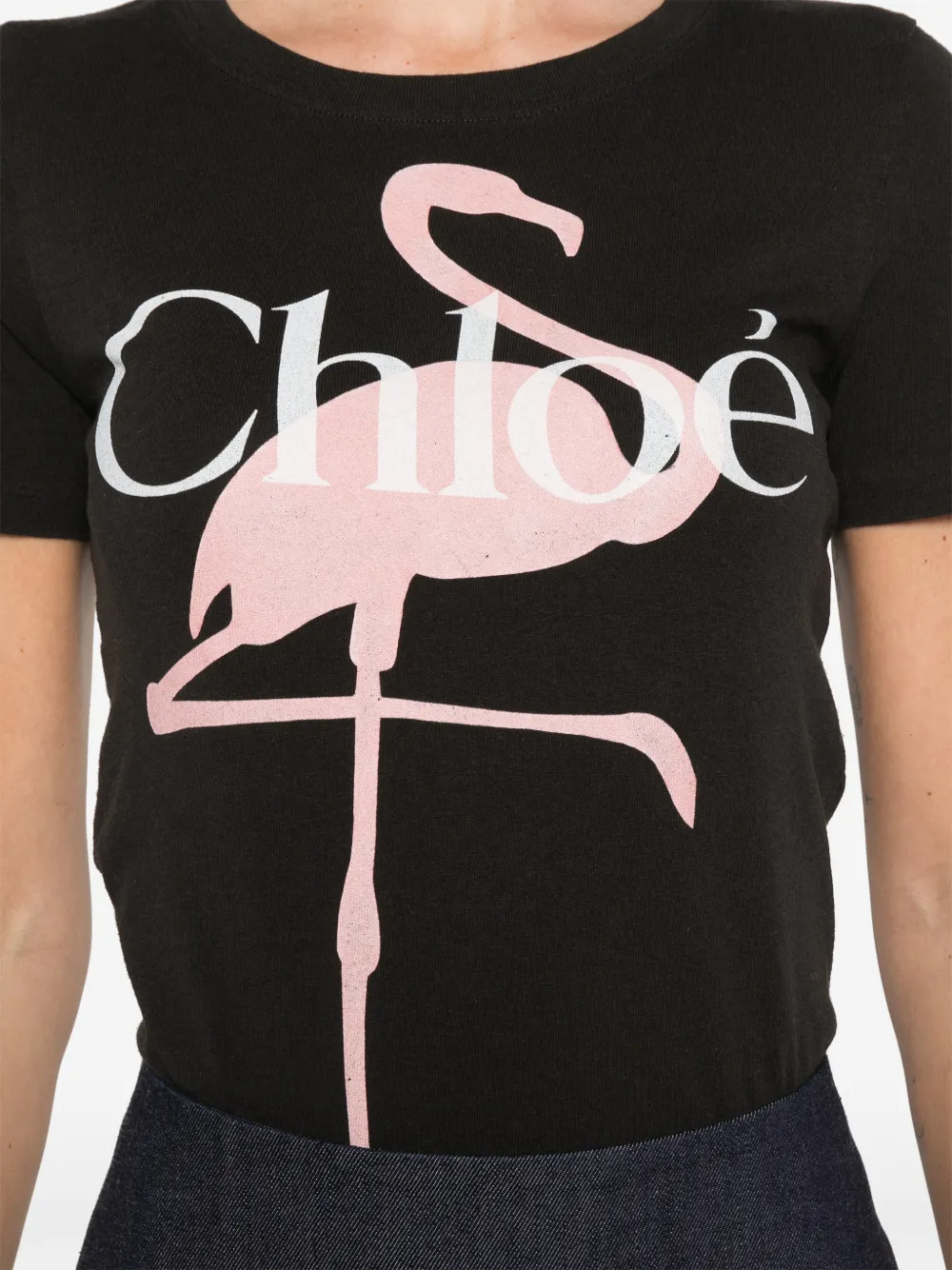 Chloé Baby flamingo T-shirt met logo-print Zwart