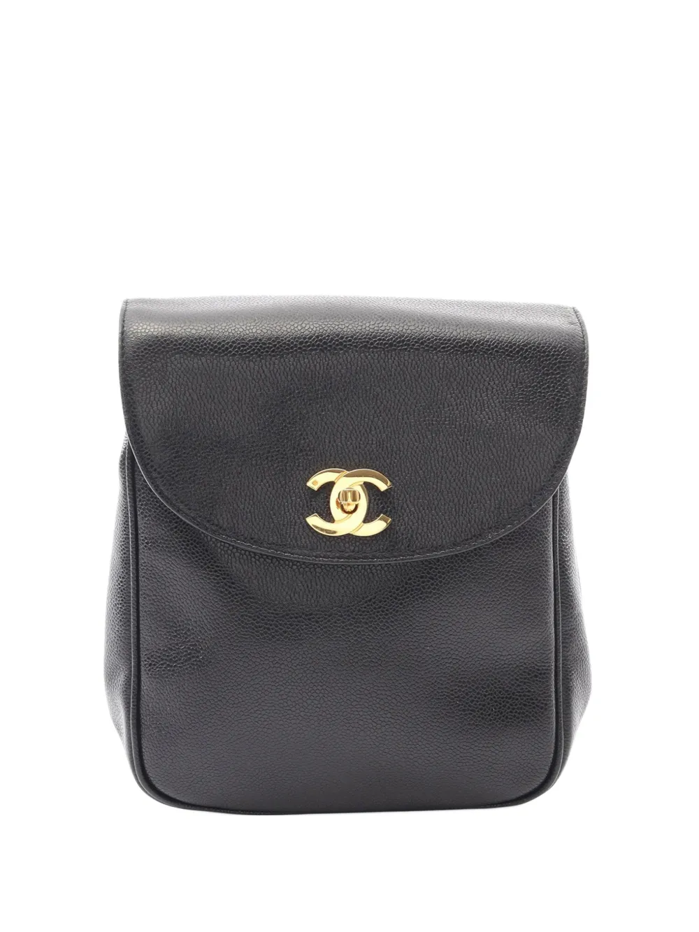 Pre-owned Chanel 1994-1996 Caviar Round Flap Backpack In Black
