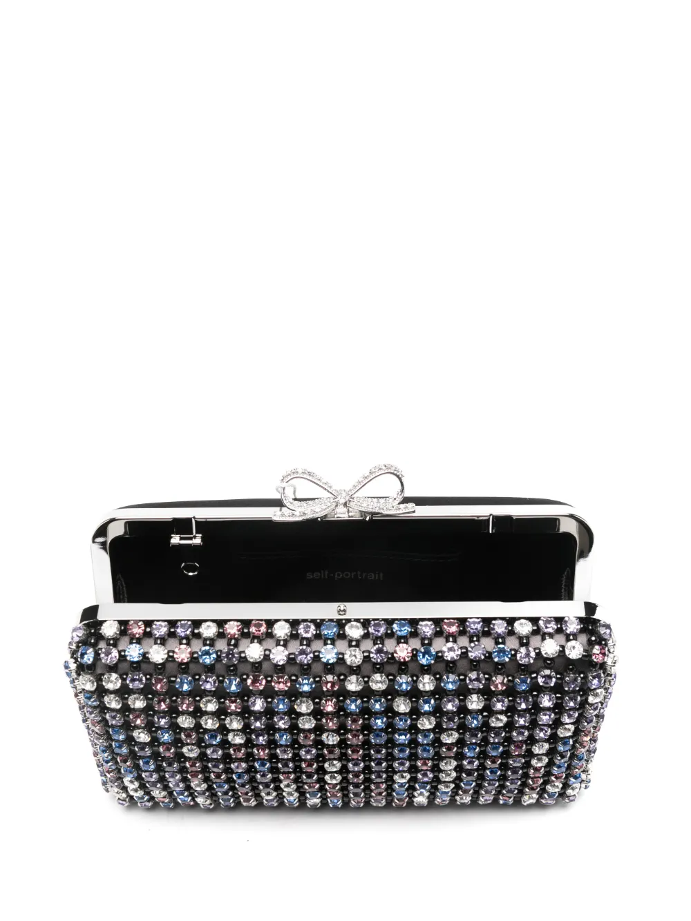 Self-portrait Chainmail Crystal-embellished Mini Clutch Bag In Black