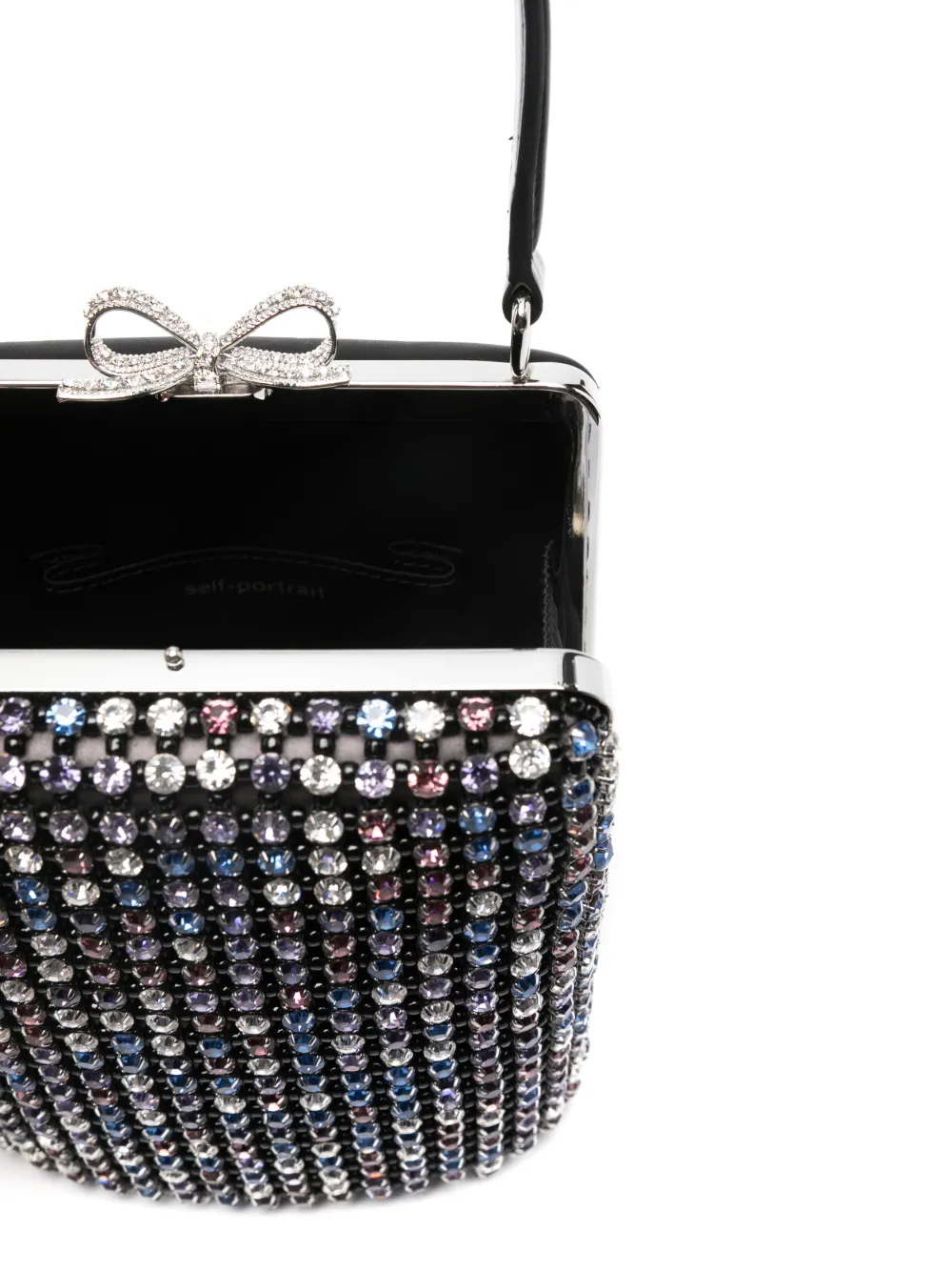 Self-portrait Crystal-embellished Mini Tote Bag In Black