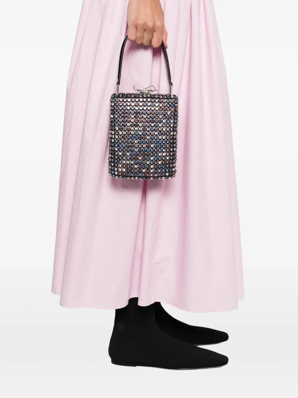 Self-Portrait crystal-embellished mini tote bag - Zwart