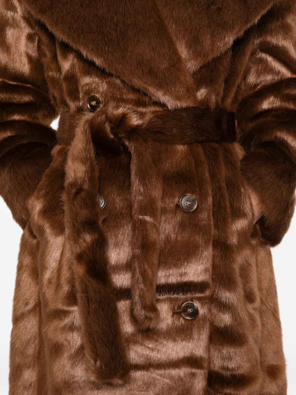 The Frankie Shop Joni Belted Faux Fur Maxi Coat In Brown