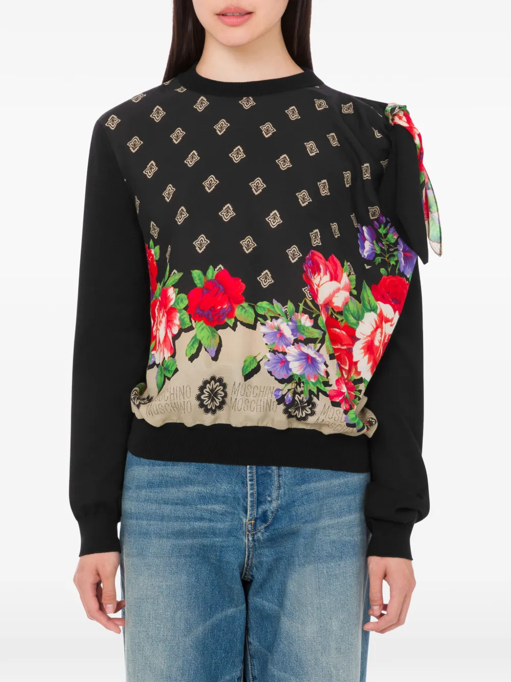 Moschino Trui met bloemenprint en strikdetail Zwart