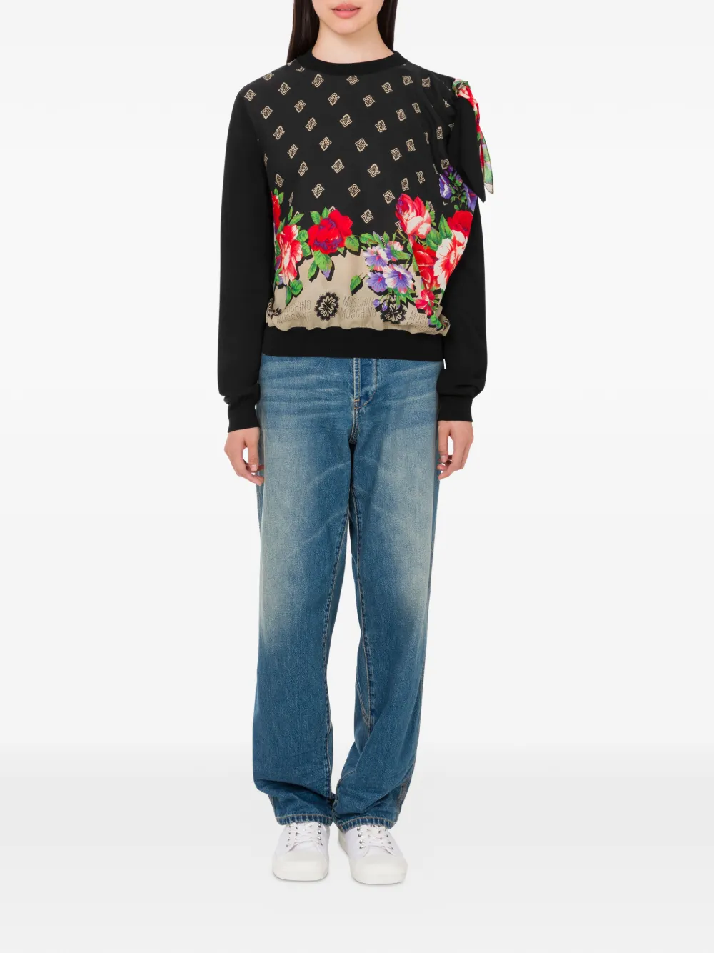 Moschino Trui met bloemenprint en strikdetail Zwart