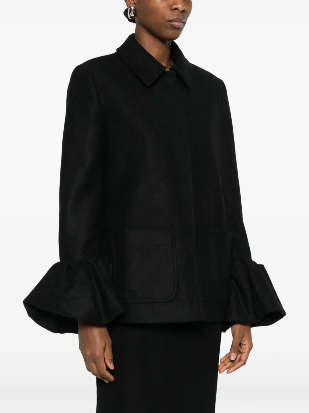  Moschino Ruffle-sleeve Coat - Black 