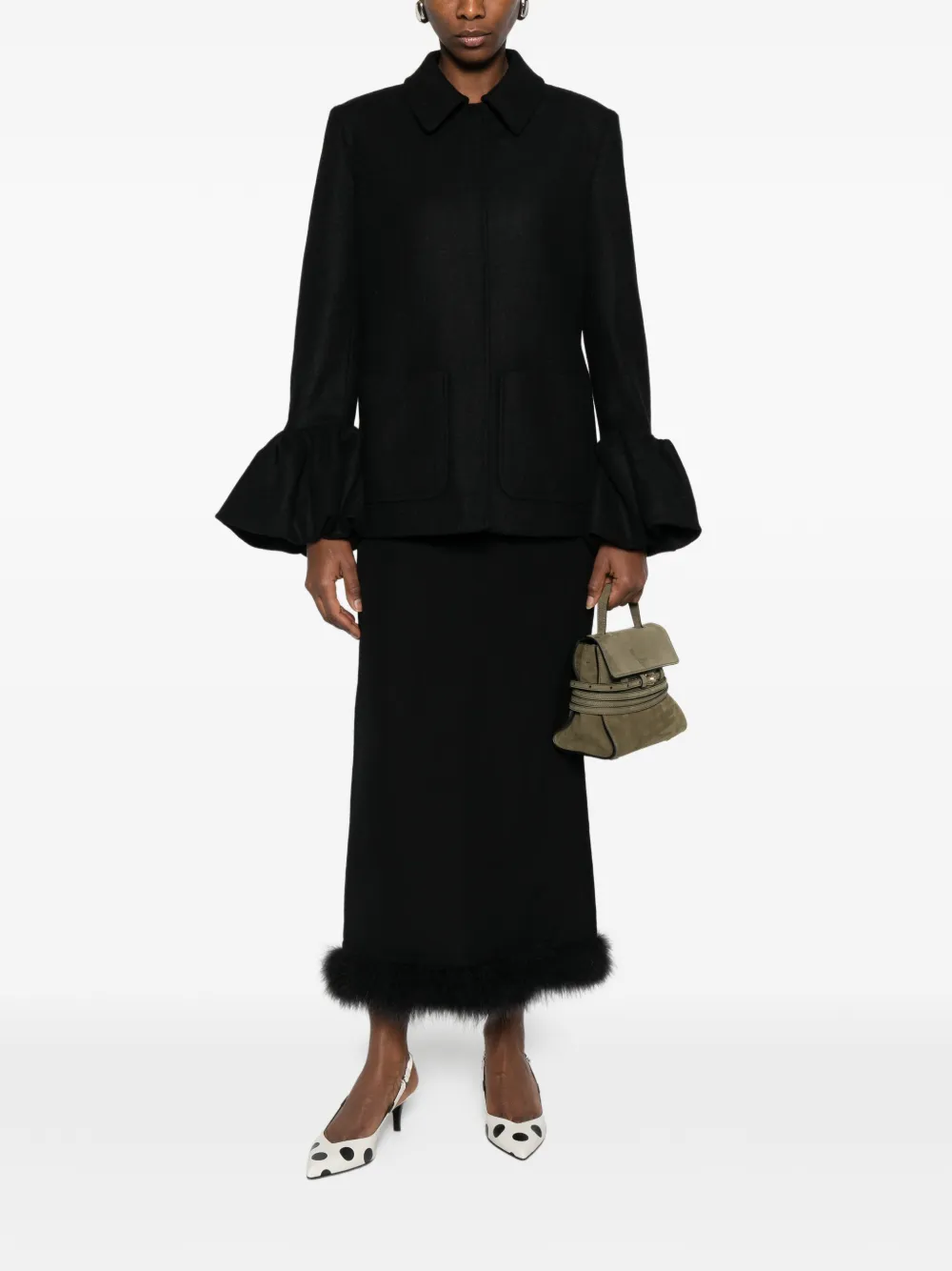  Moschino Ruffle-sleeve Coat - Black 