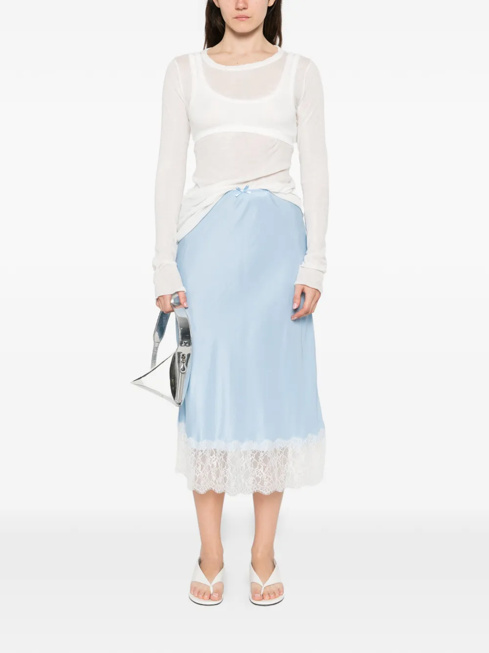 Moschino lace-trim midi skirt - Blauw