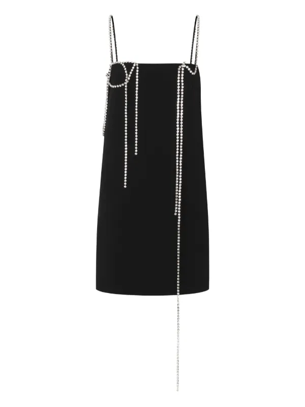 embellished strap mini dress in black Manetica Black Bow Mini Dress with Diamond Straps M main image 1