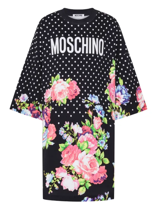 Moschino Printed Heavy Cotton Dress in Black