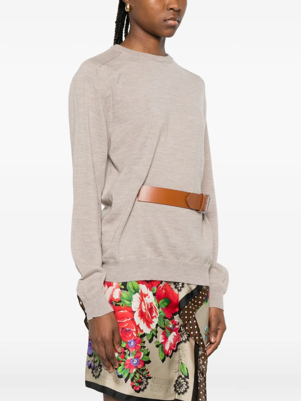  Moschino Belt Crewneck Sweater - Neutrals 