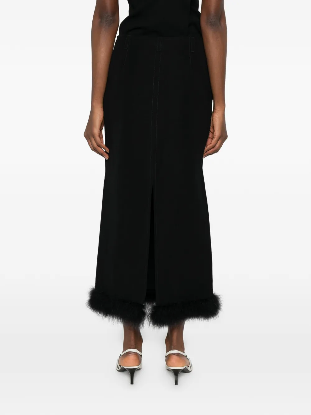 Moschino Maxi-plooirok met veren afwerking Zwart