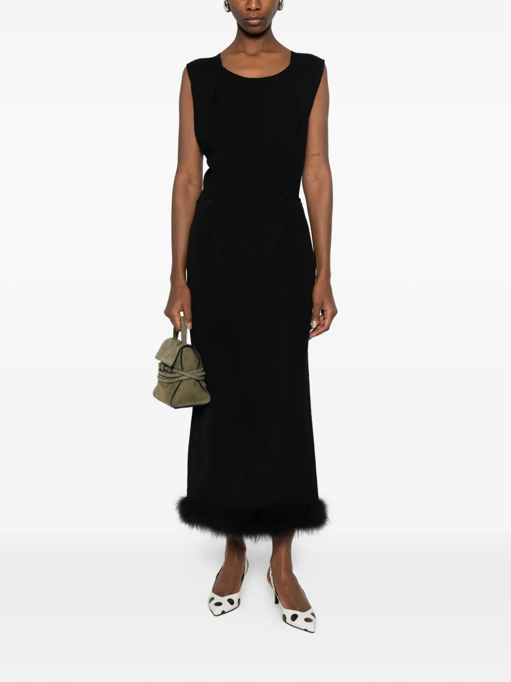 Moschino feather-trim maxi skirt - Zwart