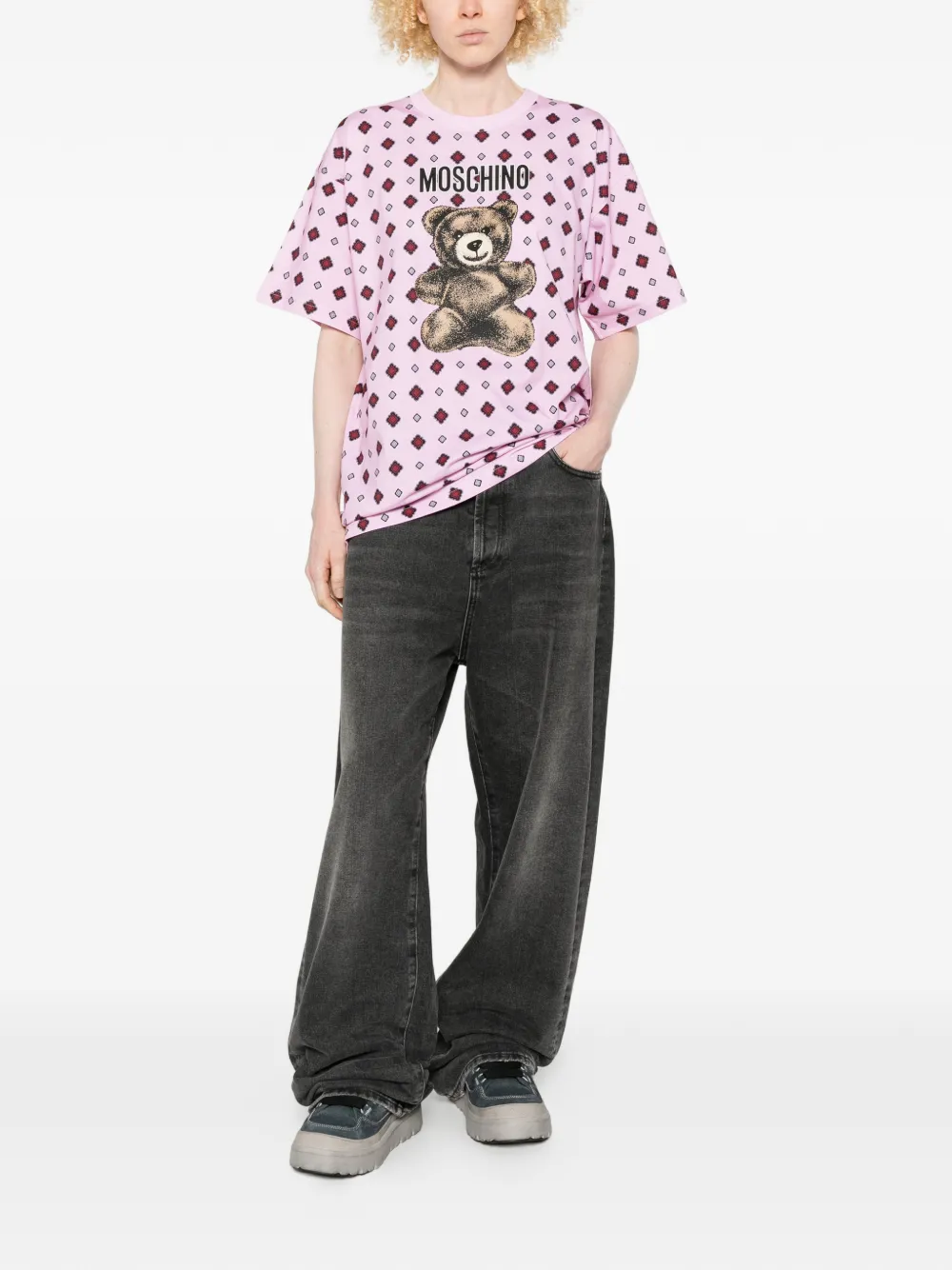 Moschino Teddy Bear T-shirt van biologisch katoenen jersey Roze