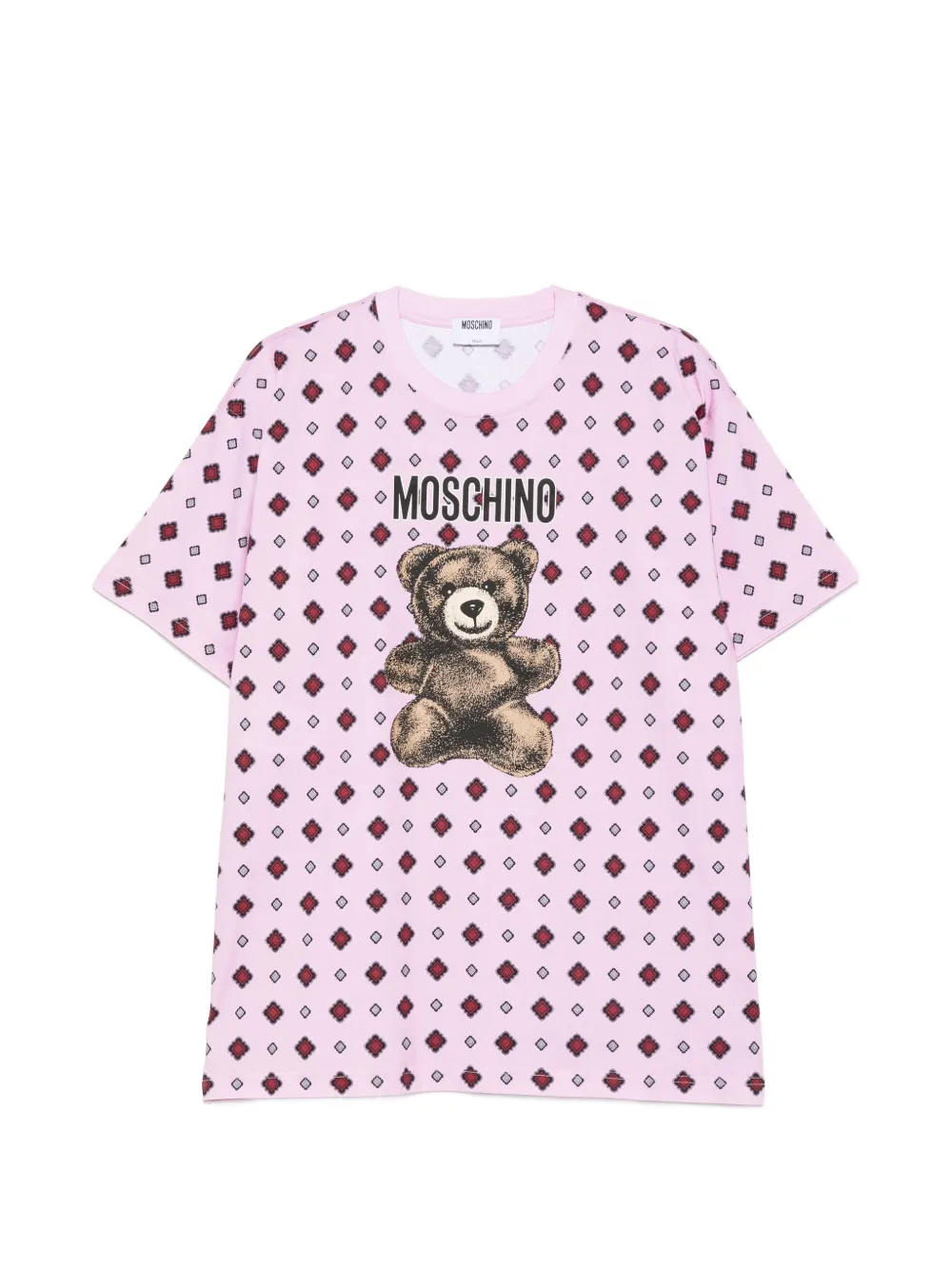 Moschino teddy-motif geometric-print T-shirt - Rosa