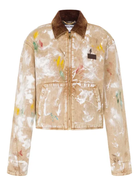 Moschino paint-splatter corduroy-collar jacket