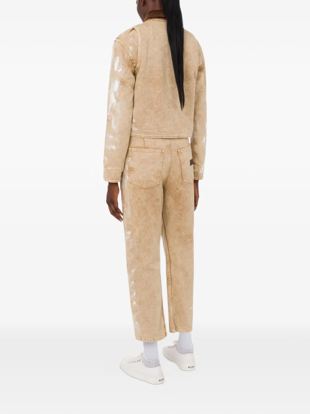 Moschino Jack met ribfluwelen kraag en verfspatten Beige