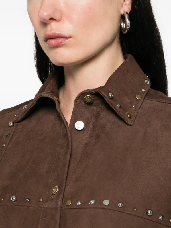 Moschino stud-embellishment Suede Shirt | Brown | FARFETCH
